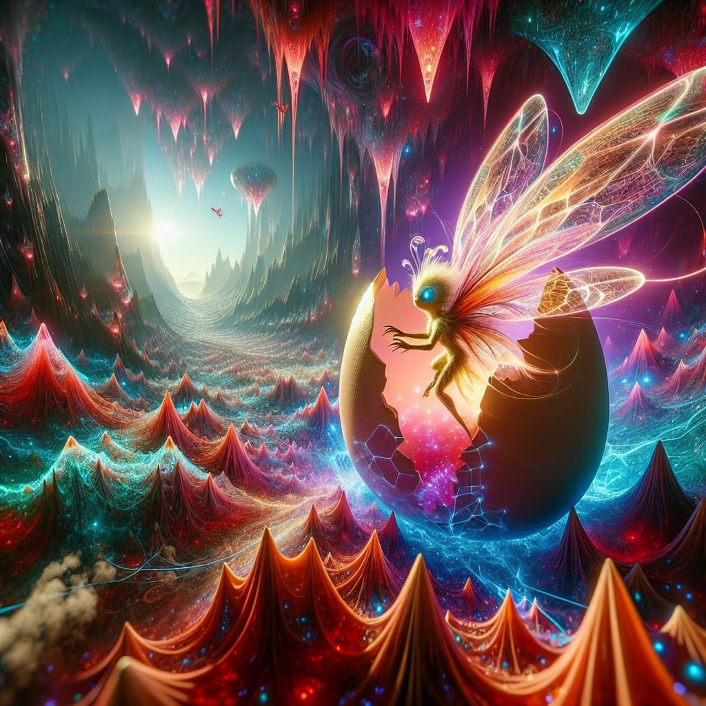 Surreal Fairy Emerges from Luminous Fractalia in a Dreamlike...