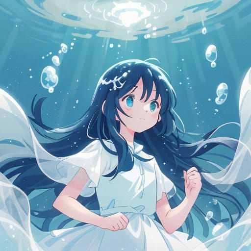 Underwater Goddess in Vibrant Anime Style
