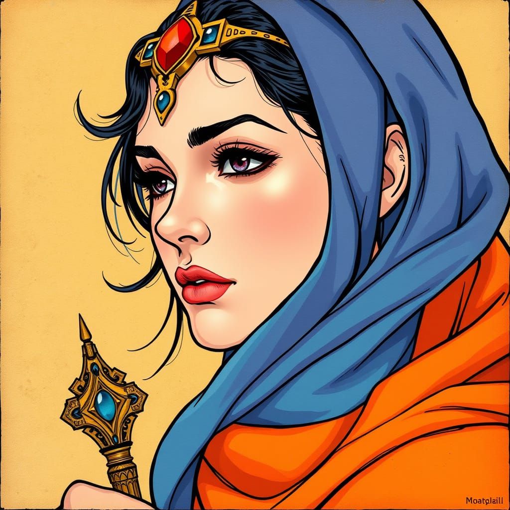 Enchanting Female Mage with Detailed Complementary Colors