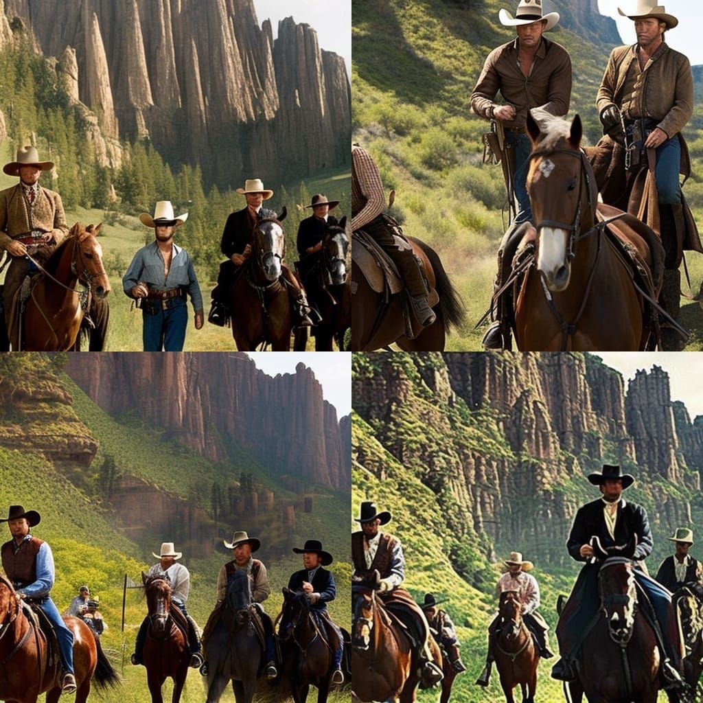 Epic Western Cowboys Riding Horses in Cinematic Digital Pain...