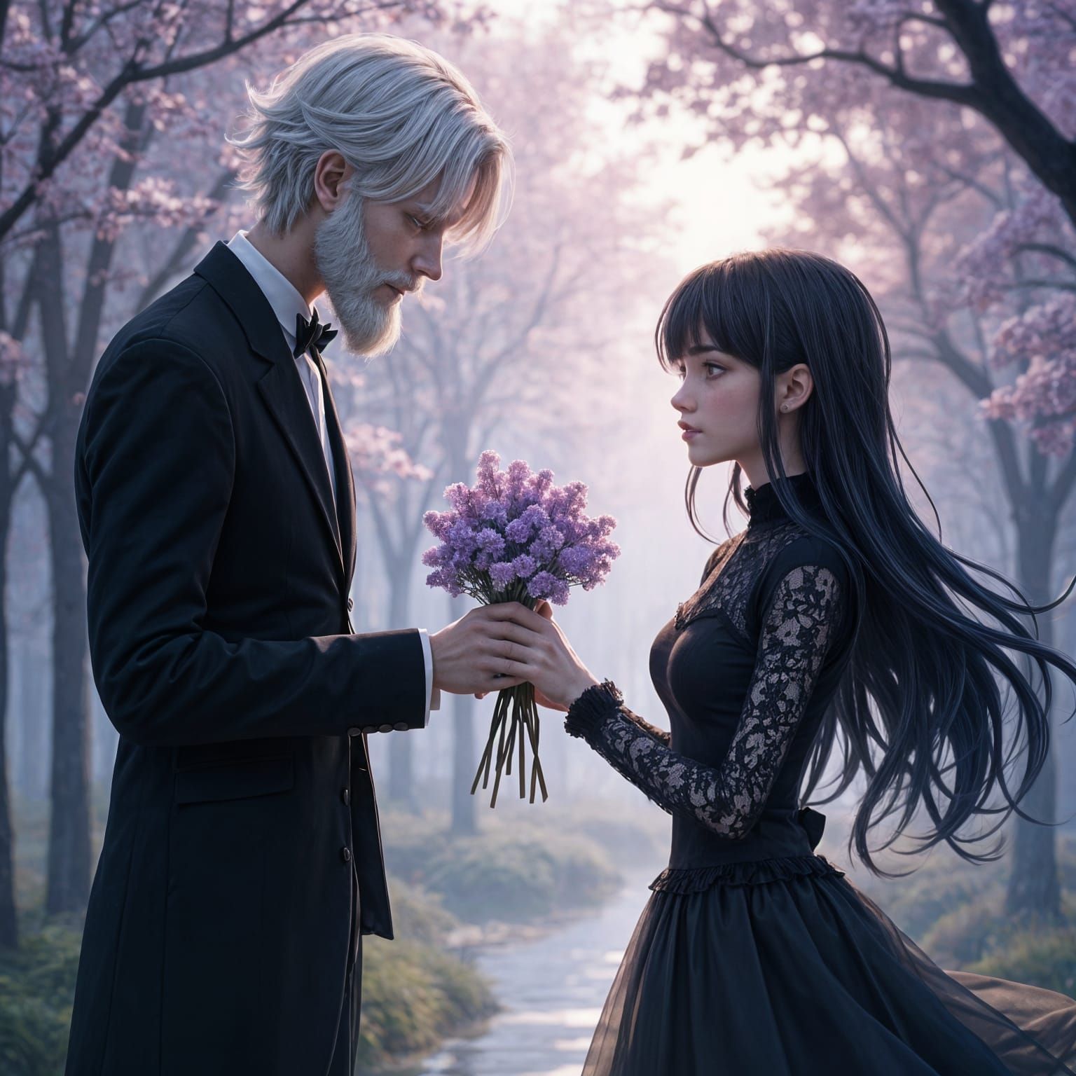 Mysterious Gentleman Presents Elegant Flower Bouquet to Wedn...