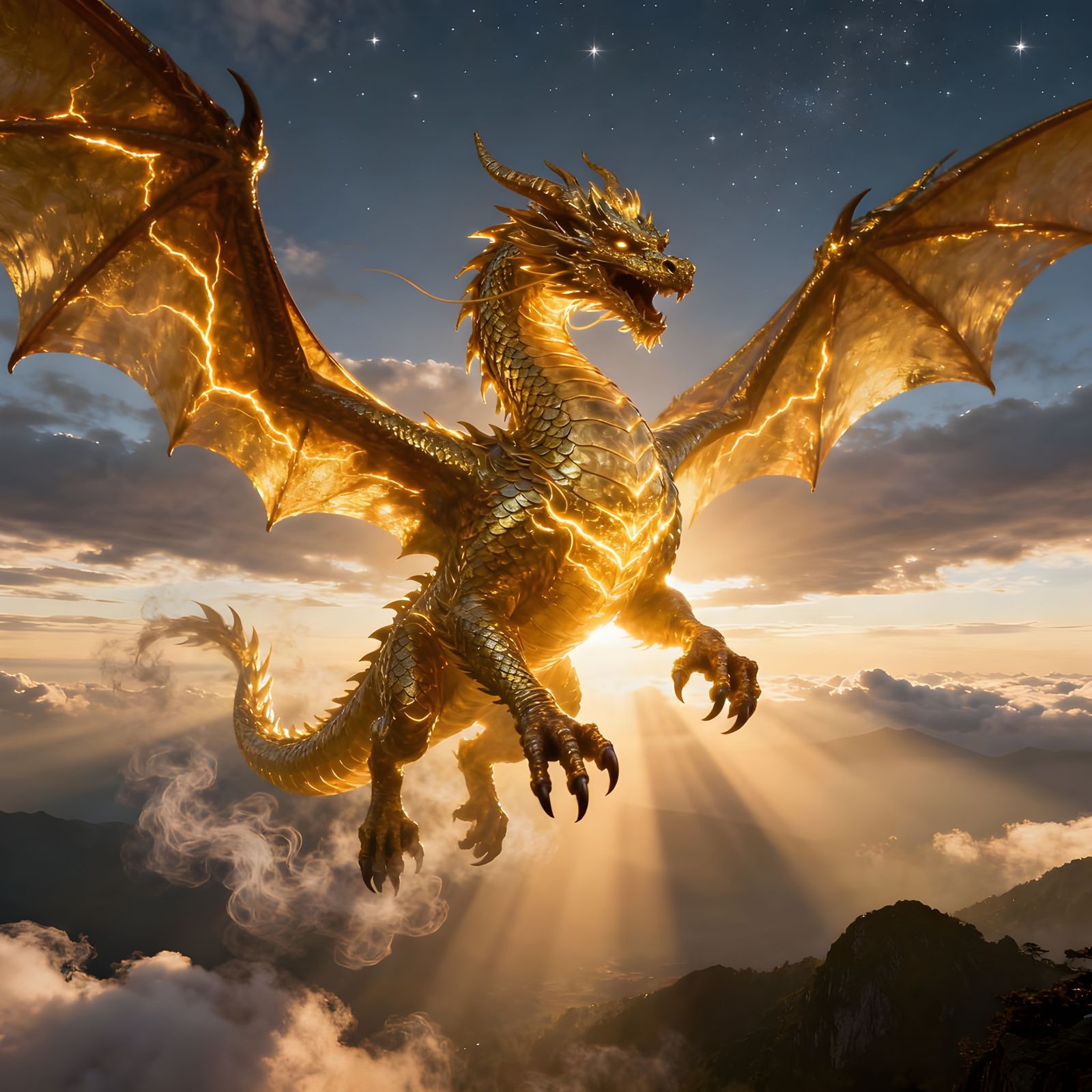 Shining Dragon Illuminates Sky in Ultra-Realistic Detail