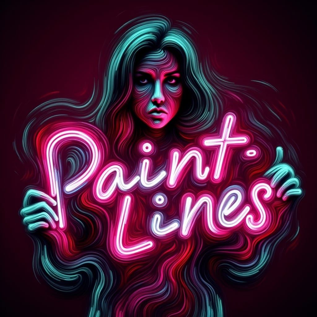 Woman with Glowing Neon Sign in Swirling Patterns