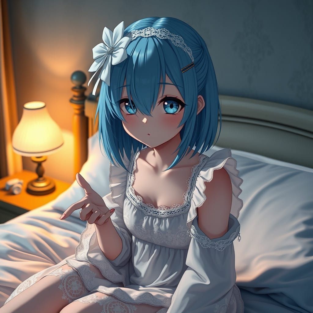 Anime-Inspired Scene of a Lacey Nightdress Girl Inviting You...