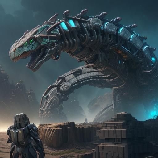 Surreal Futuristic Mega Serpent Robot in Elegant Sci-Fi Pose