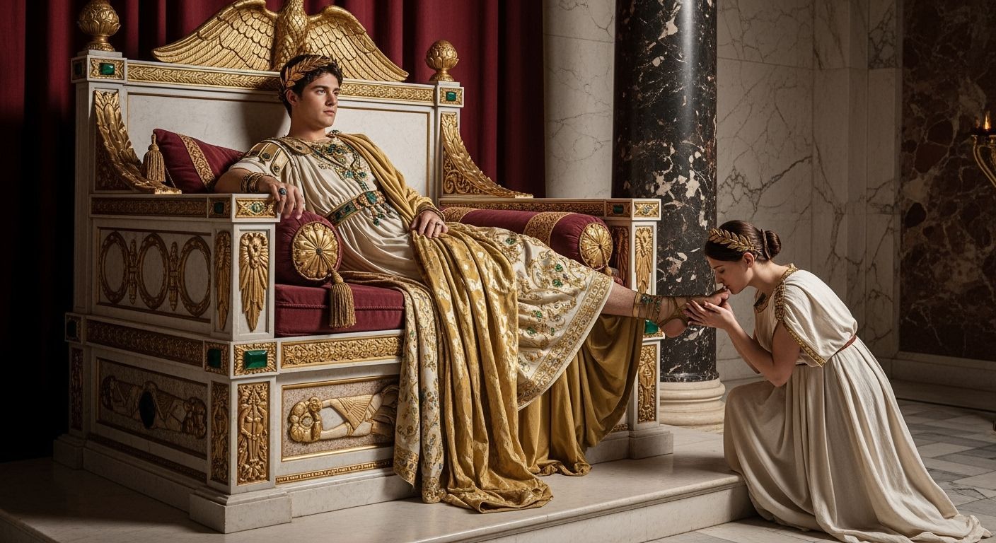 Emperor Nero in Luxurious Roman Palace Throne Room