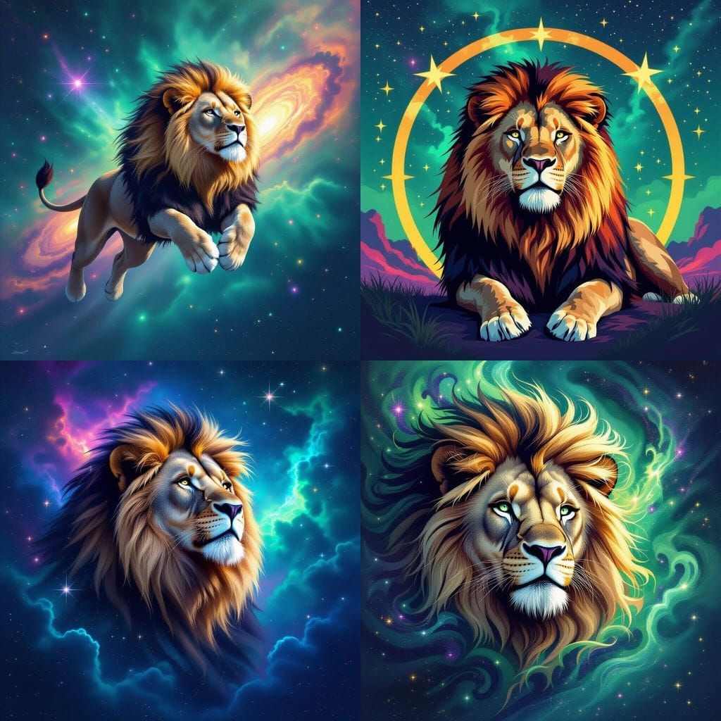 Lion Galaxy in Green and Purple Stars