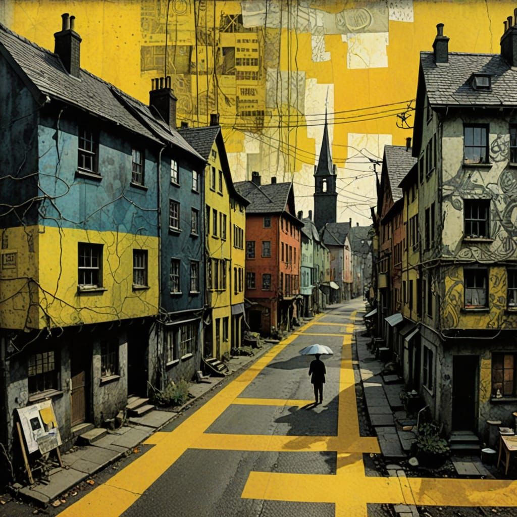 Urban Village Double Exposure Mixed Media Gelli Print