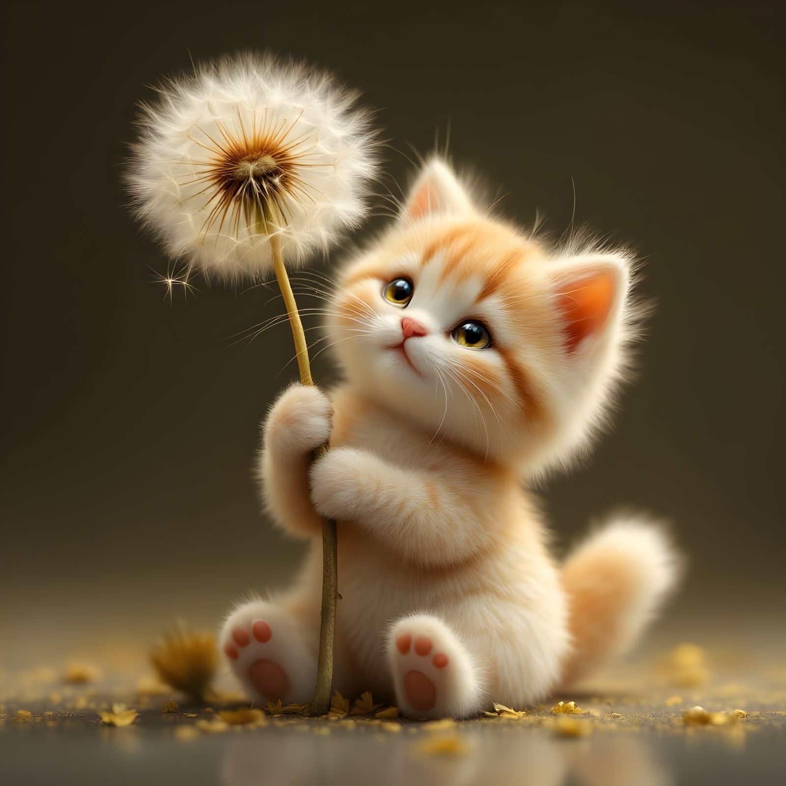 Whimsical Feline Amidst a Delicate Dandelion Puff in Hyper D...