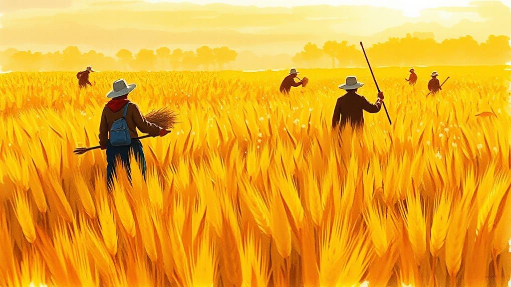Golden Grain Harvest in Expressive Watercolor Style
