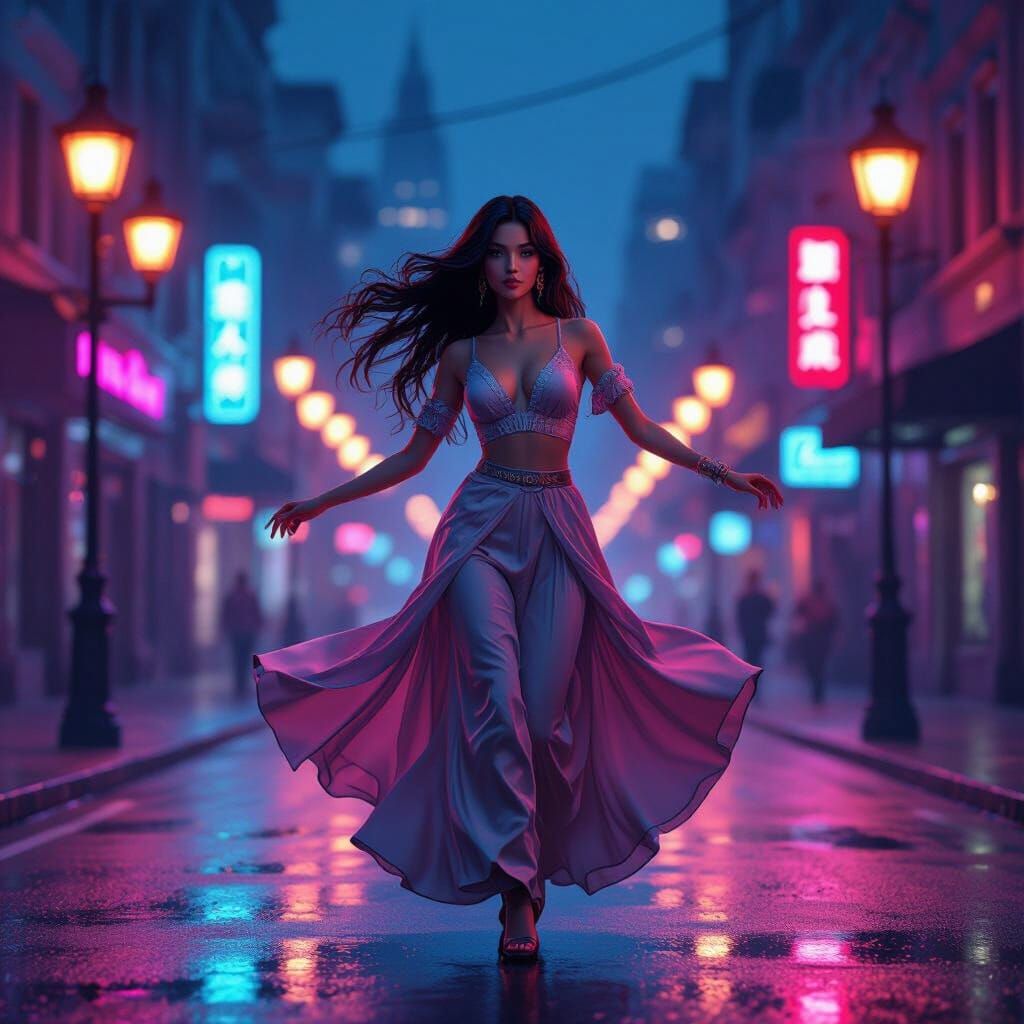 Neon Night Dance: Hyperrealistic 70s Girl