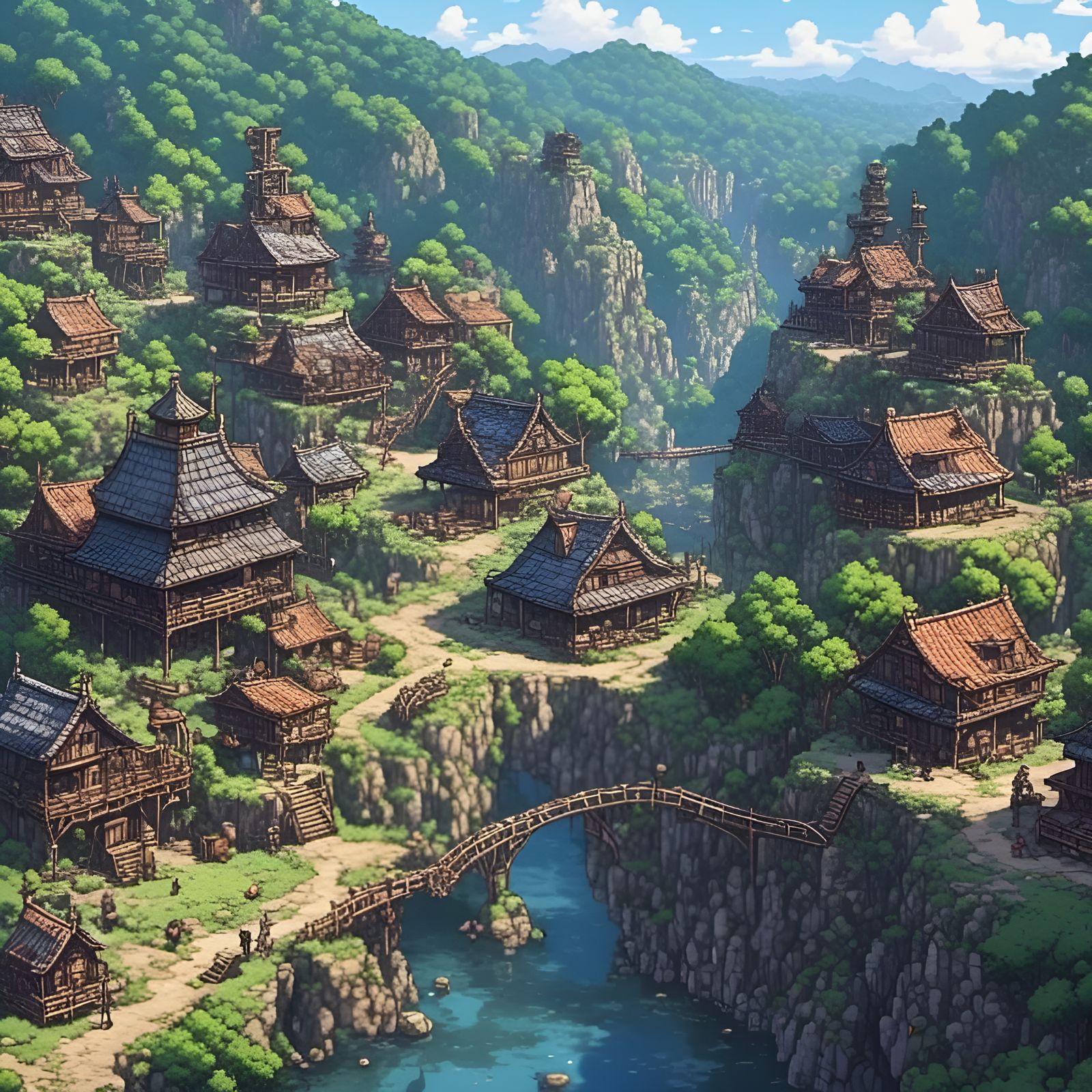 Abandoned Mining Town in Japanese Anime Style