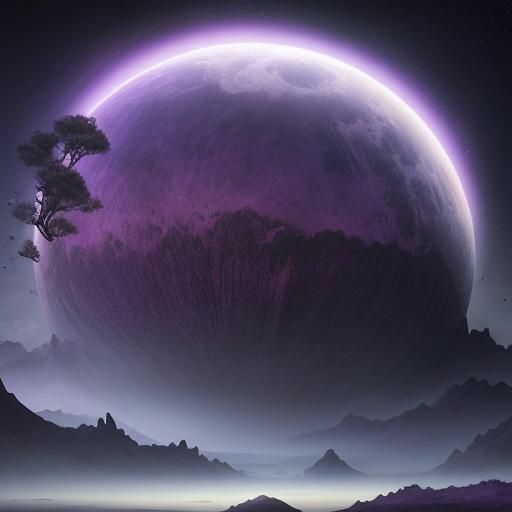 Surreal, Dreamy Planet Landscape in Ethereal Purple Hues