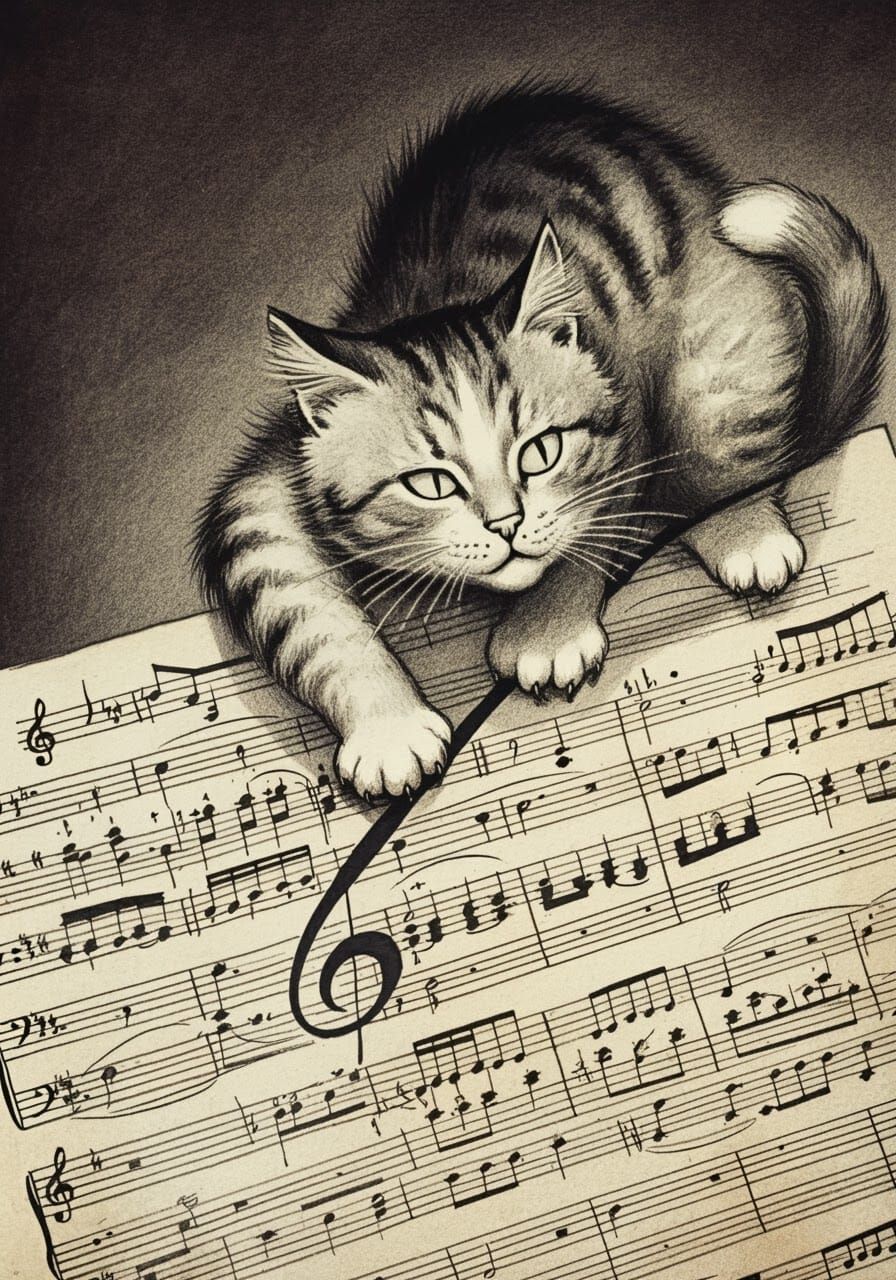 Whimsical Cat Climbing Orchestral Sheet Music