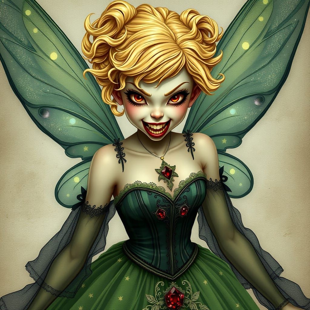 Whimsical Vampire Fairy Portrait in Dark Victorian Style