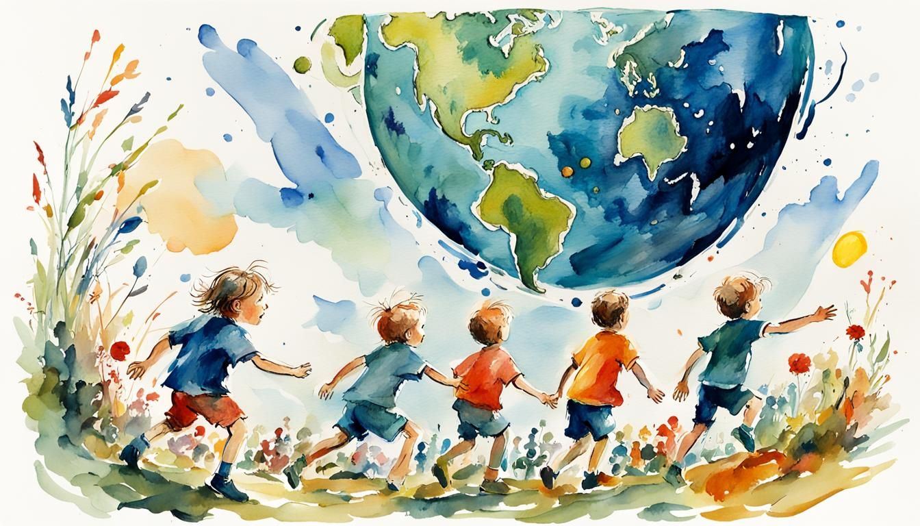 Children Defend a Vibrant Earth in Epic Gouache Masterpiece