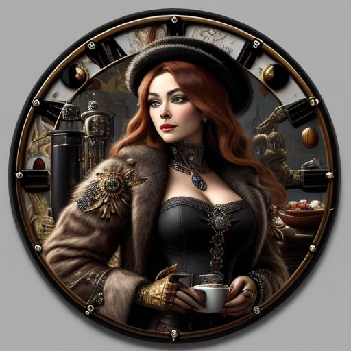 Cyborg Beauty in Opulent Cafe, Inspired by Renaissance and S...