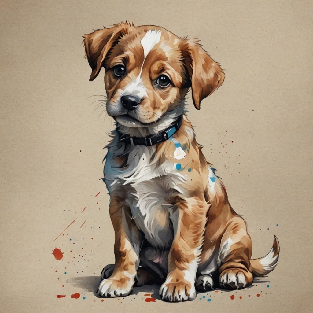 Adorable Cyberpunk-Style Puppy in a Hazy Digital Dream