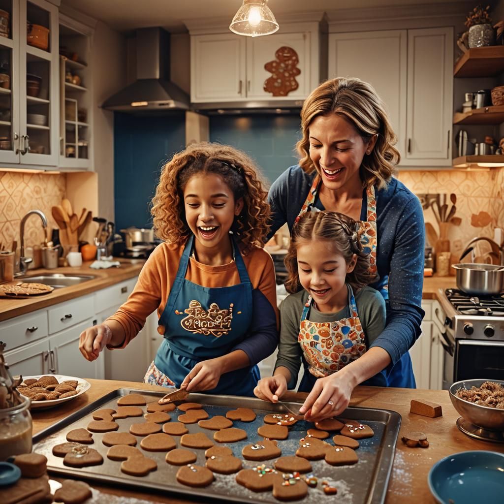 Warm Winter Wonderland Kitchen Scene in Fantastical Art Styl...