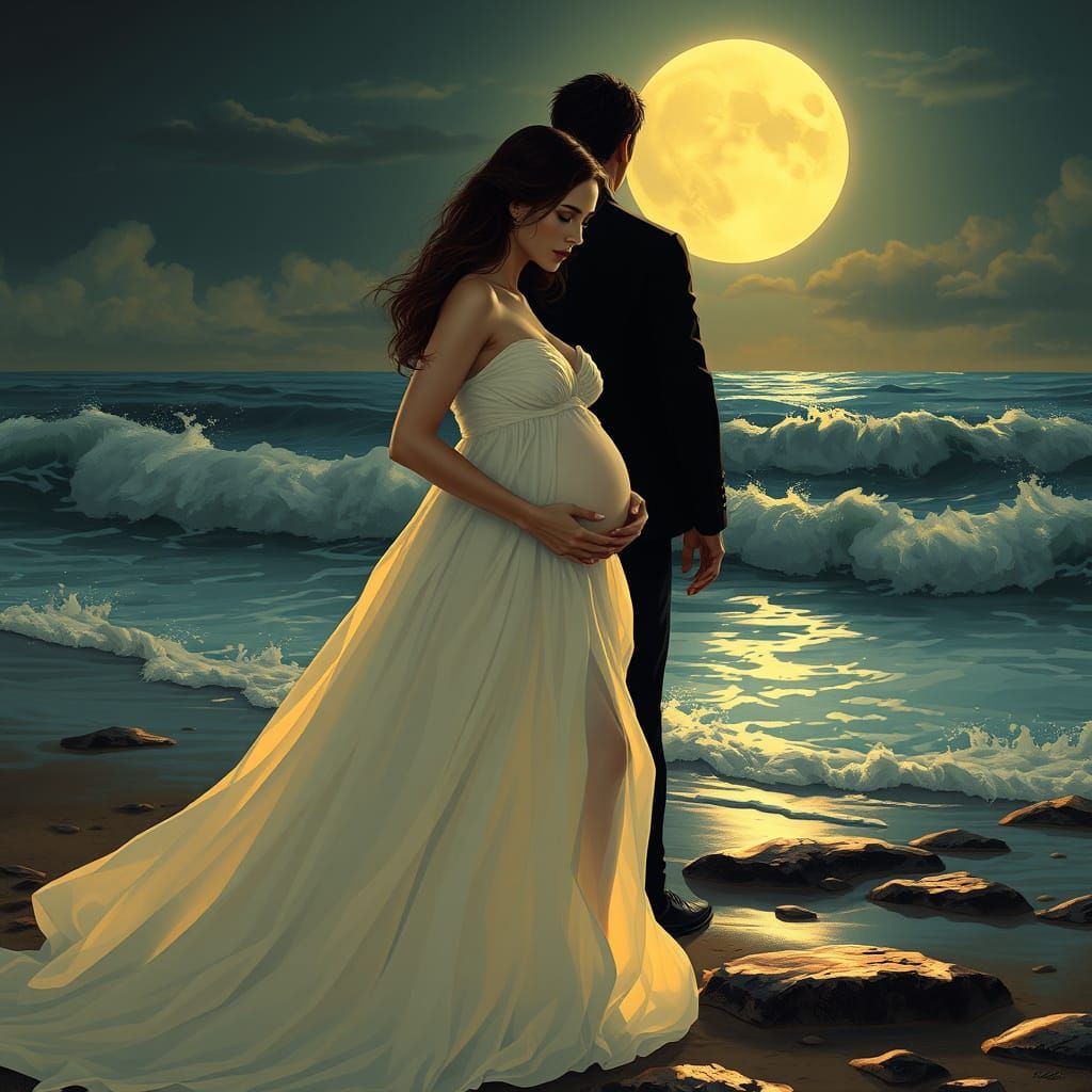 Serene Vampire Couple at Moonlit Beach
