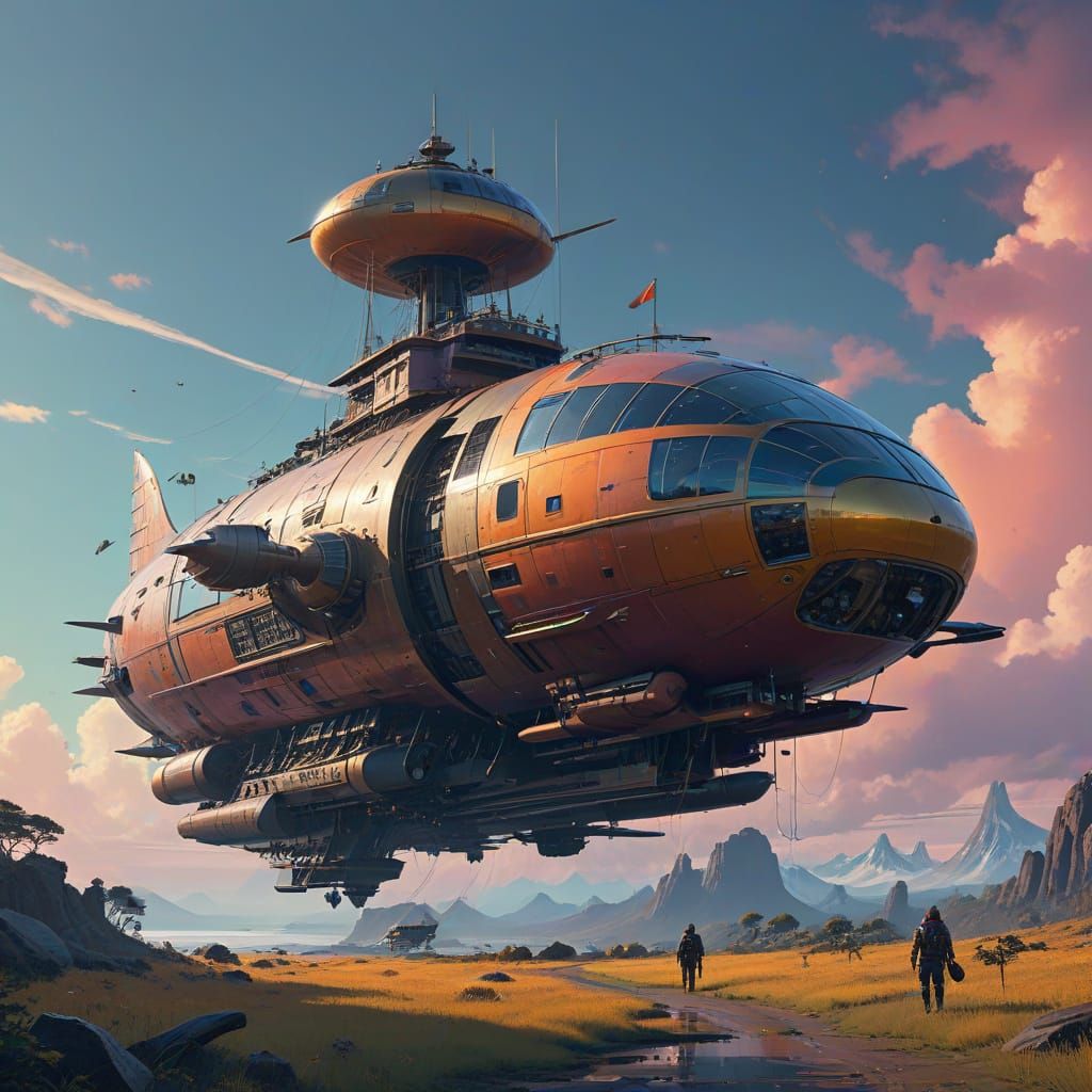 Majestic Airship Fleet Soars Through a Vibrant Fantasy Sky