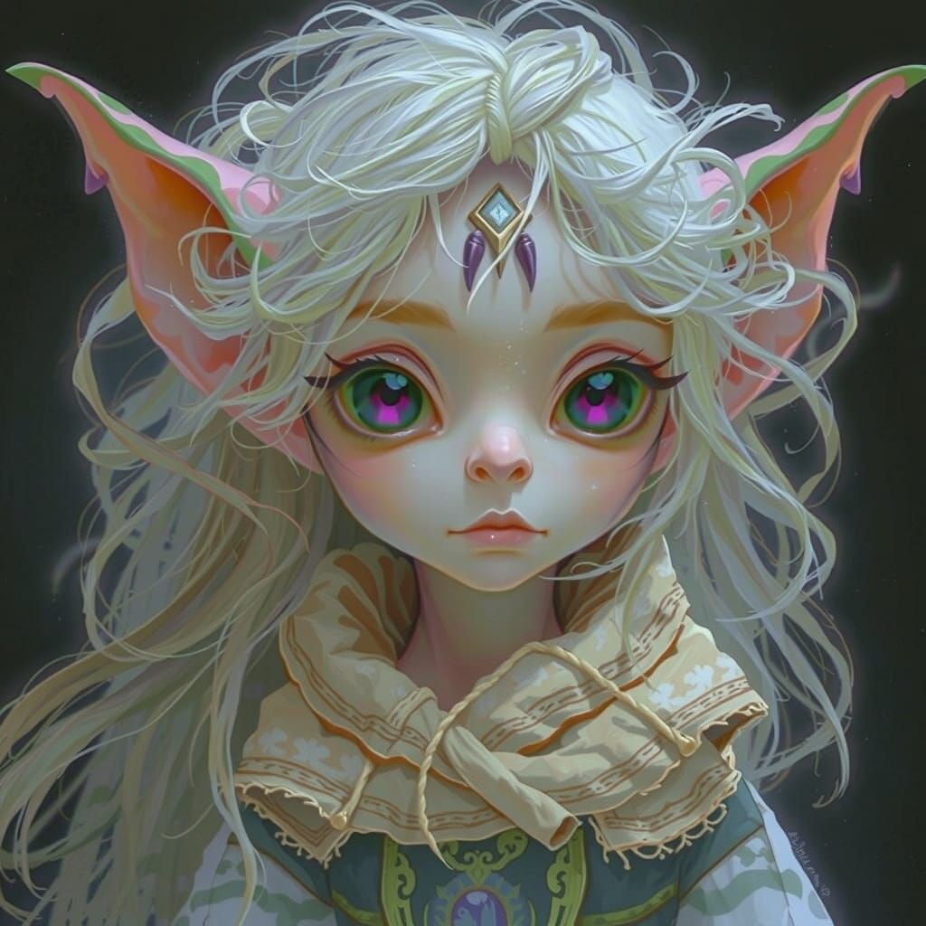 Eerie Albino Elf with Pink Eyes in Dark Fantasy Style