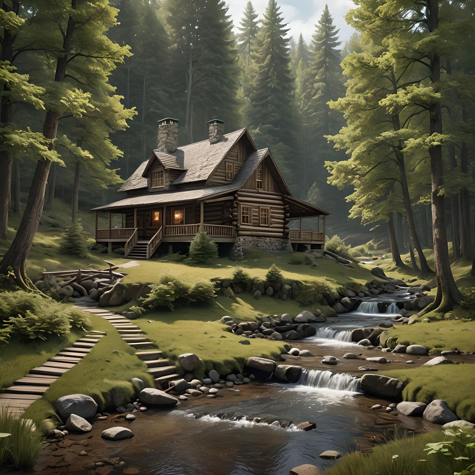 Cozy Log Cabin Surrounded by Autumn Woods