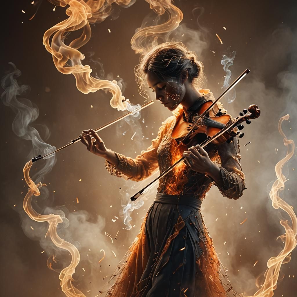 Vibrant Smoke Violinist in Cinematic Lighting