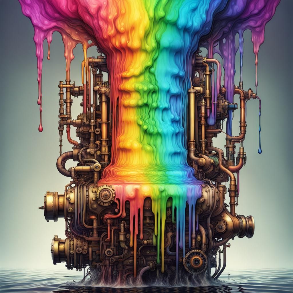 Cyberpunk Apocalypse in a Dripping Fluid Steampunk Landscape