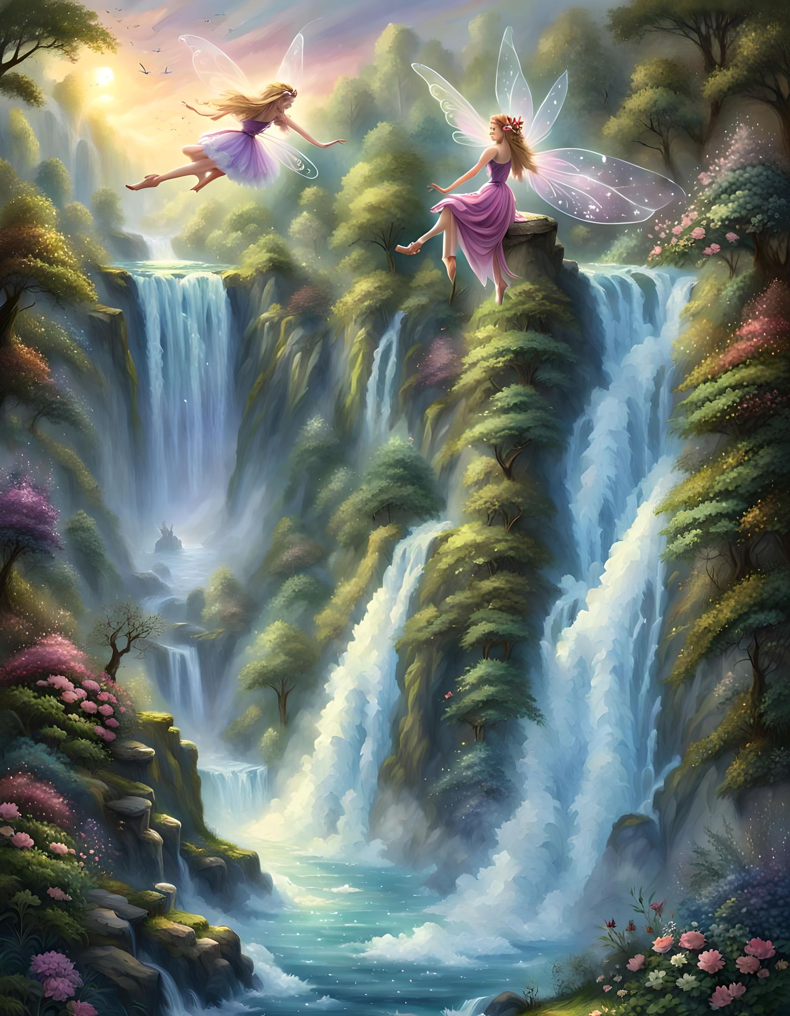 Fairies and waterfall