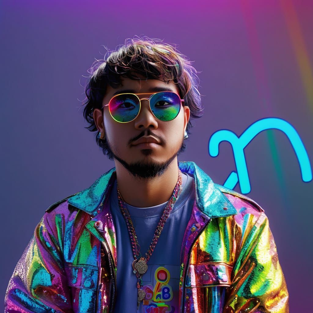 Vibrant Pride Portrait with Rainbow Accents and Bold Fashion