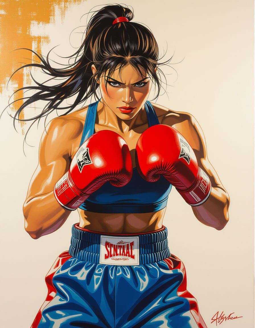 Female Boxer Training in Autumn Colors