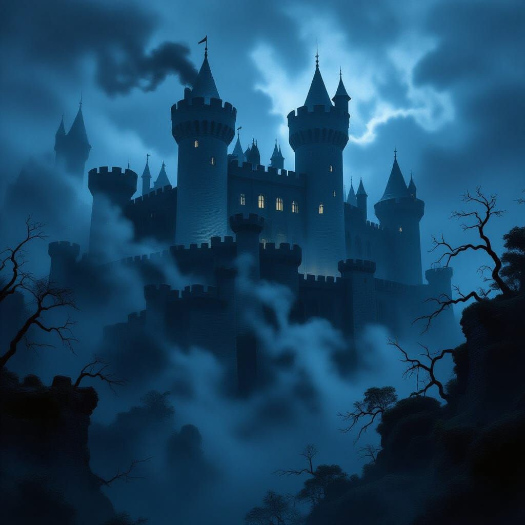 Ancient Castle in Twilight: Dark Fantasy Matte Painting