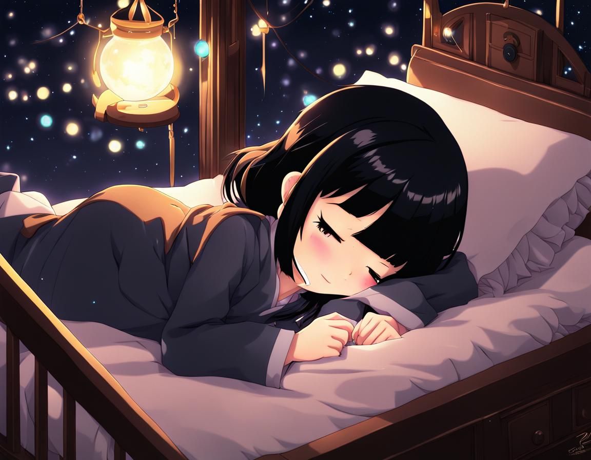Chibi Girl Slumbers Under the Night Sky