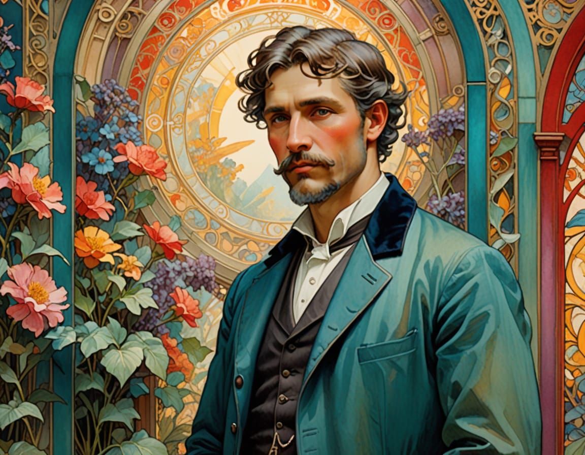 Elegant Art Nouveau Masterpiece in Soft Watercolor Hues