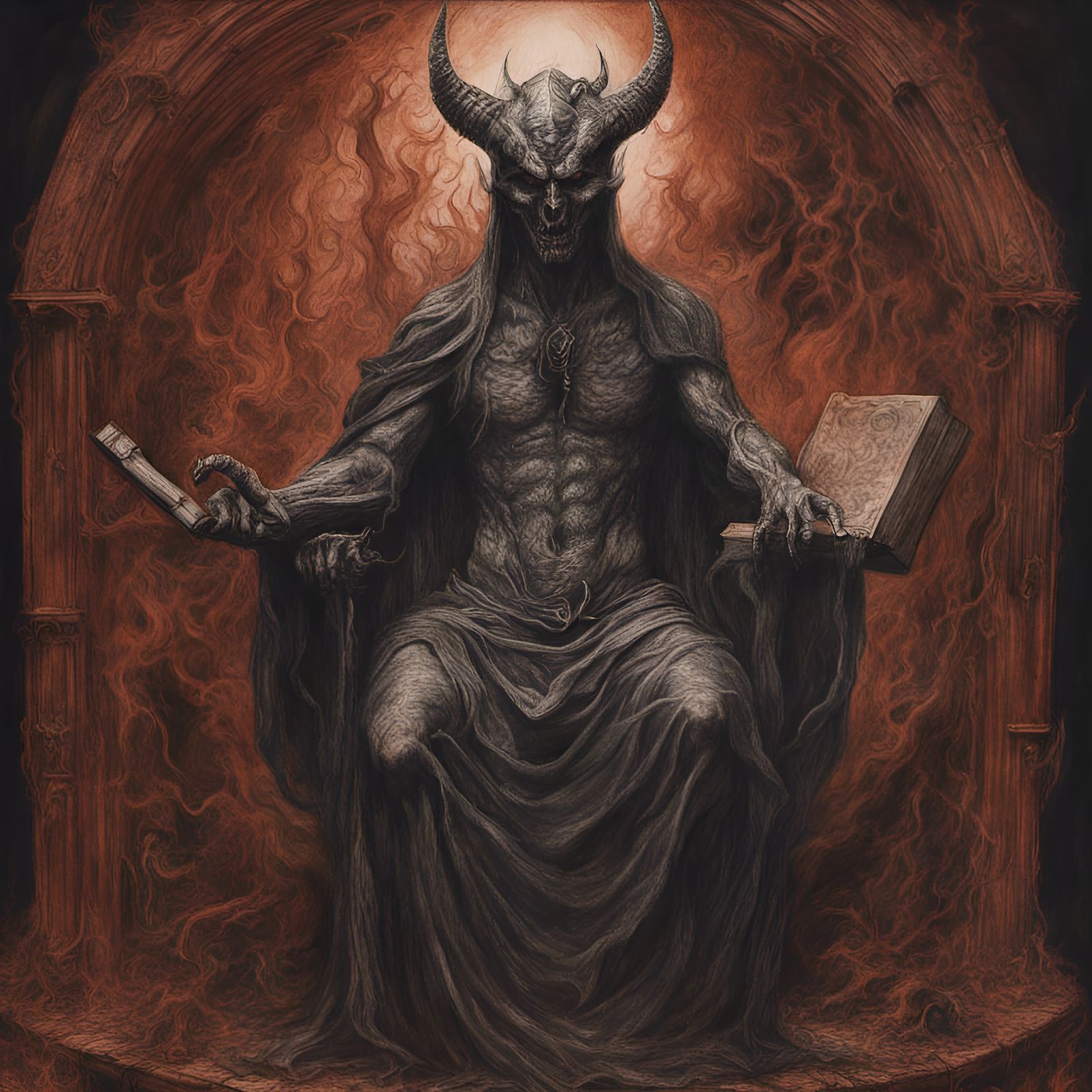 Hyperdetailed Demon Portrait in Charcoal