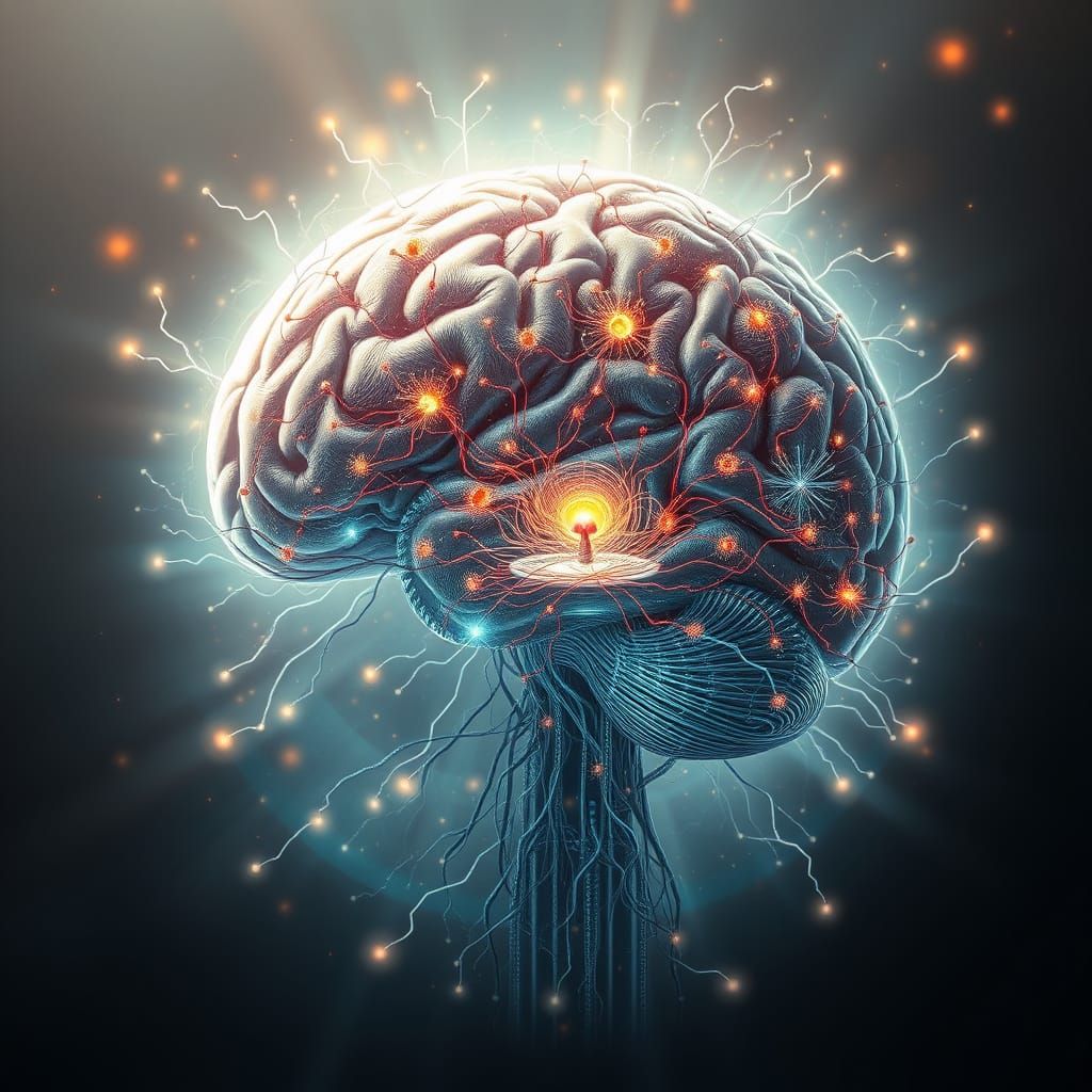 Majestic Futuristic Brain in a Glowing Ethereal Aura