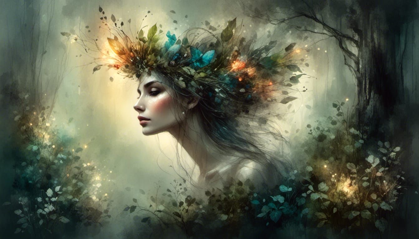 Enchanted Fairy Queen Portrait in Lush Forest