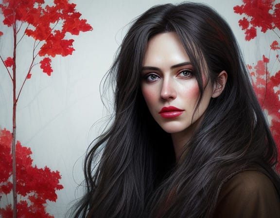 Mysterious Portrait of a Young Woman Amidst Vibrant Autumn F...
