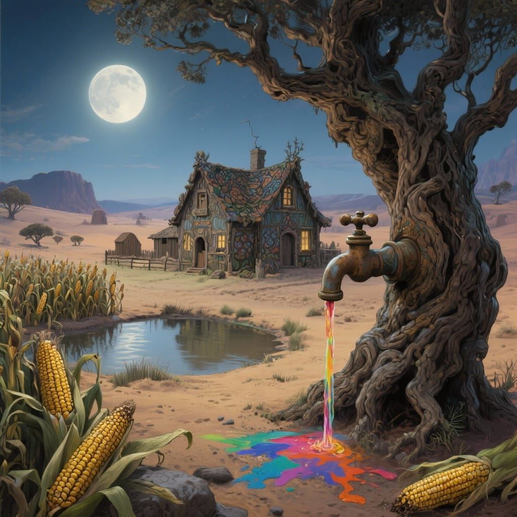 Moonlit Desert Oasis in Arts and Crafts Style