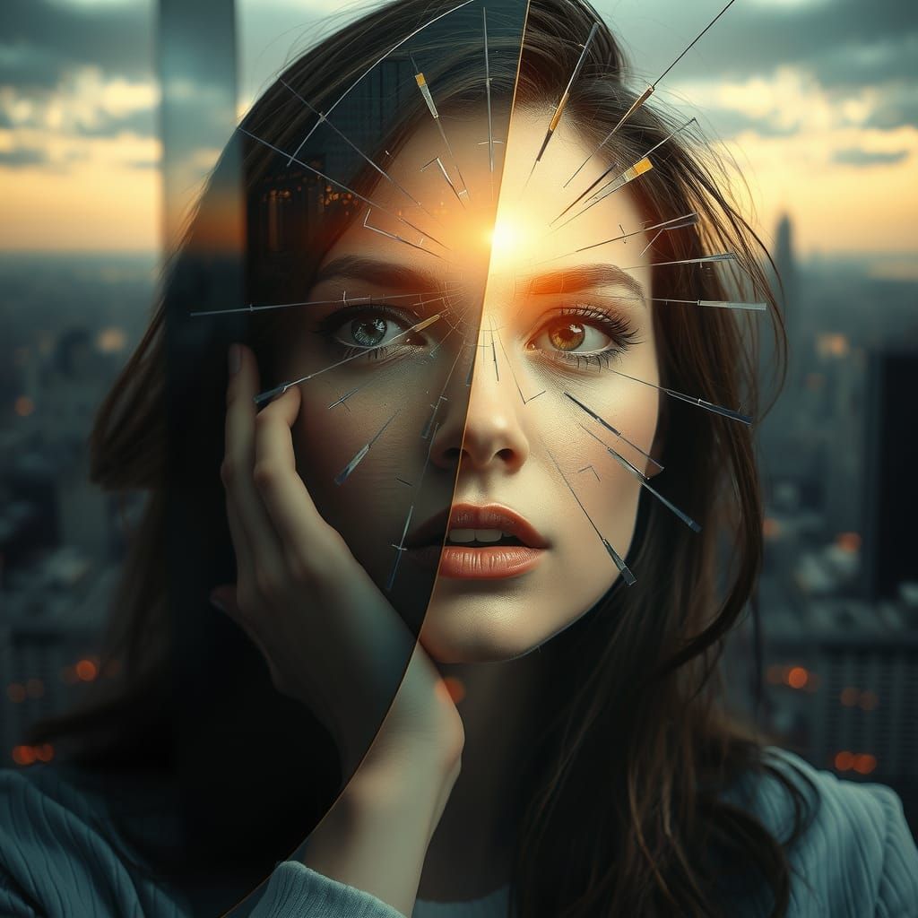 Cubism, image overlay, double exposure, cinematic