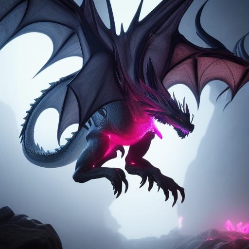 Savage Dark Fantasy Dragon in Mysterious Fog