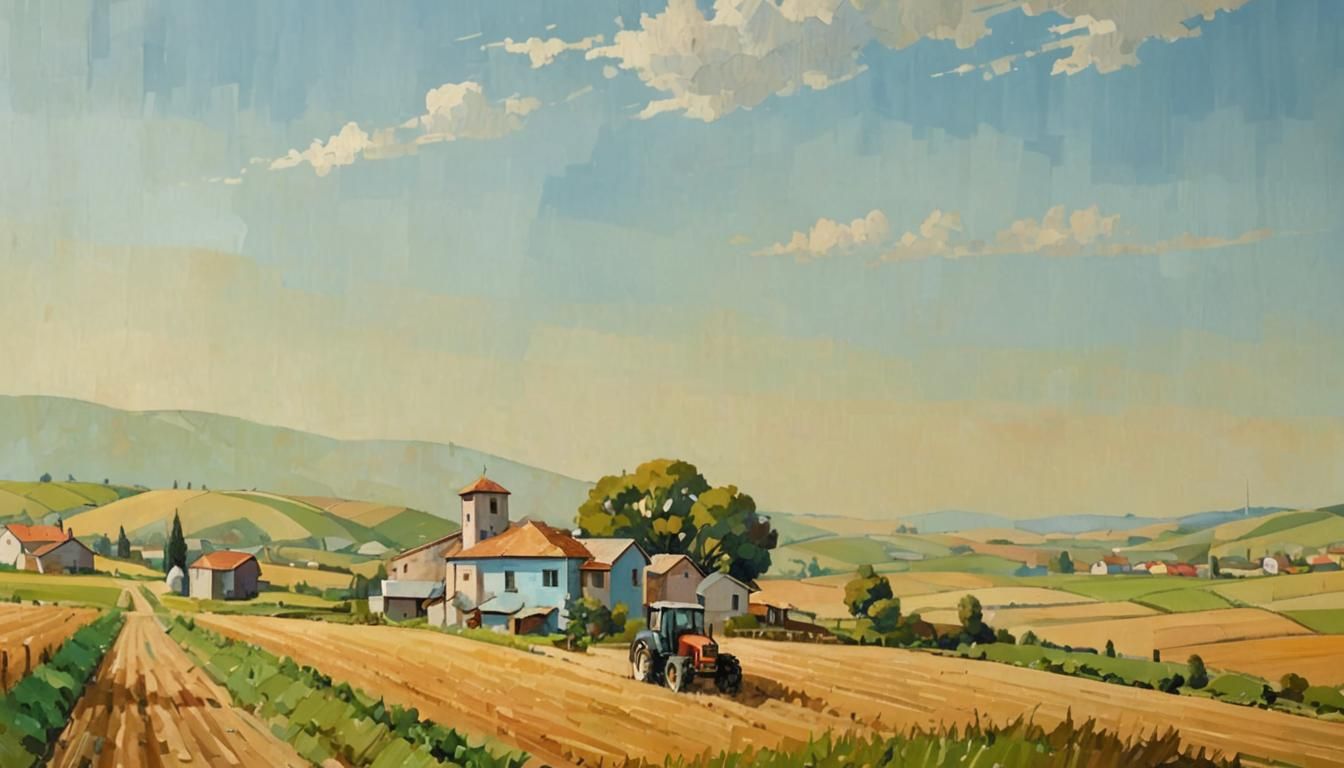 Vibrant Cubist Agricultural Scene with Geometric Forms and E...