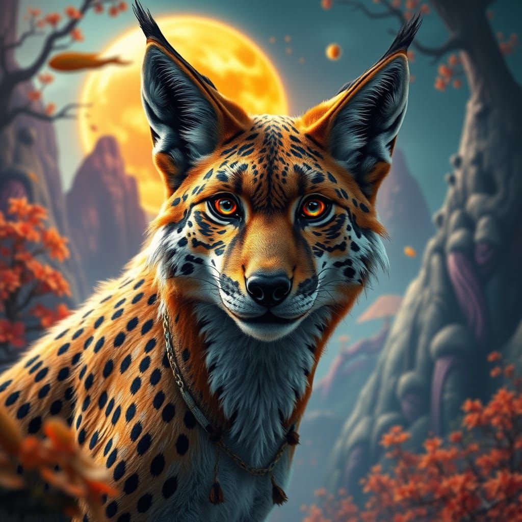 Realistic Jackal in a Vibrant Fantasy Landscape
