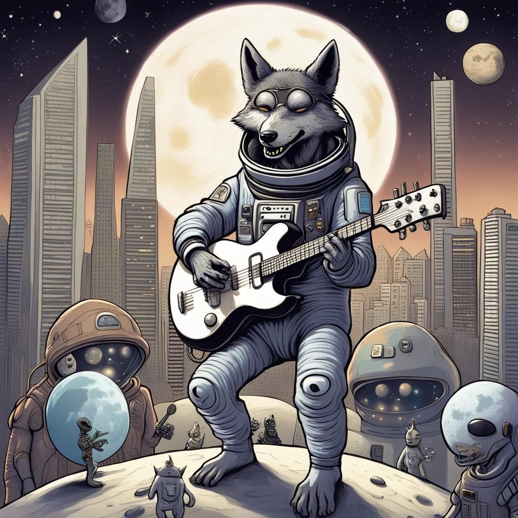 Moon City Wolf Serenades Aliens with Cyberpunk Guitar Riffs