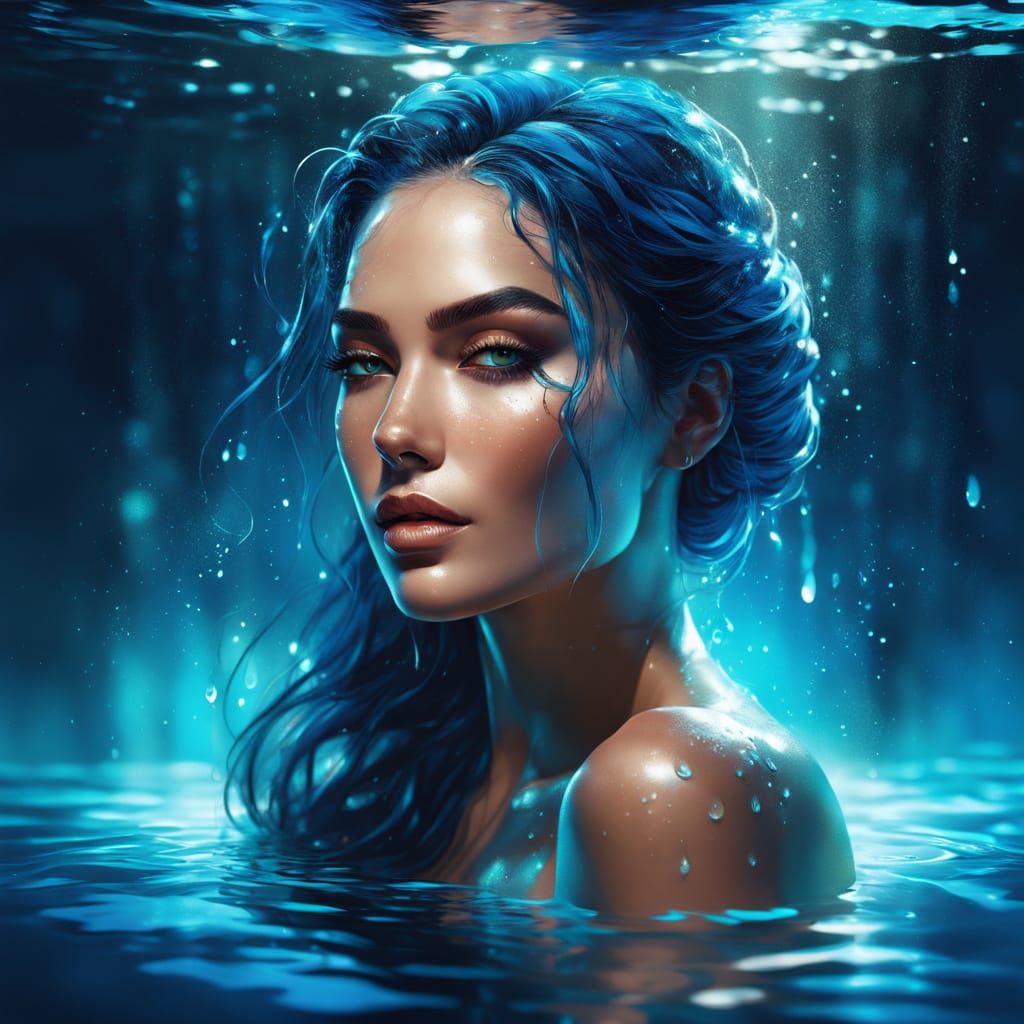 Sensual American Femme Fatale in Azure Pond