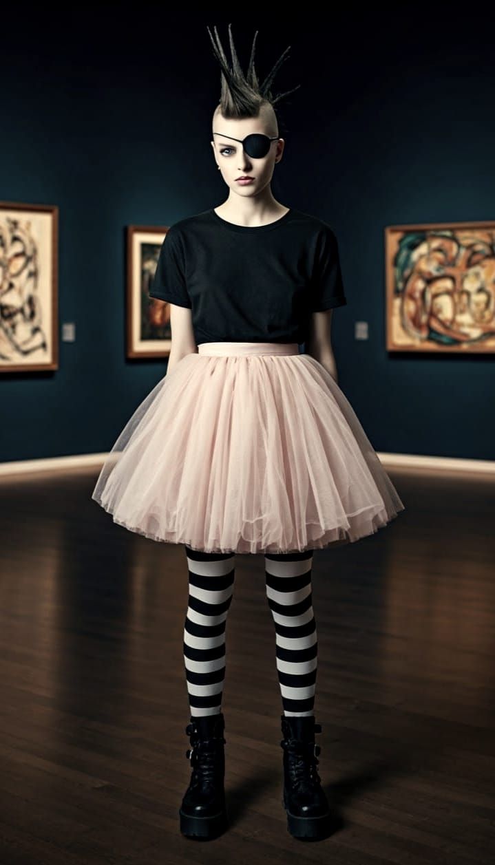 Rebellious Punk Girl in Moody Art Gallery