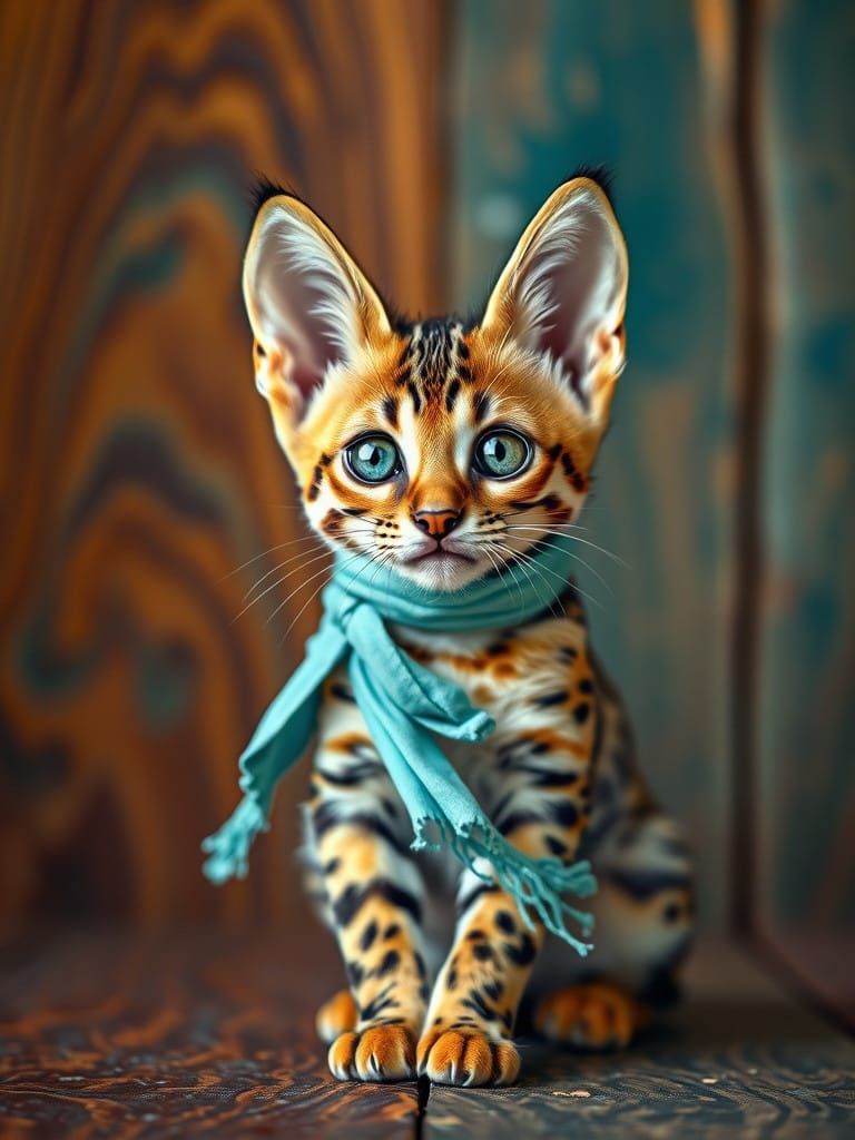Serval Kitten in Dreamy Wooden Setting