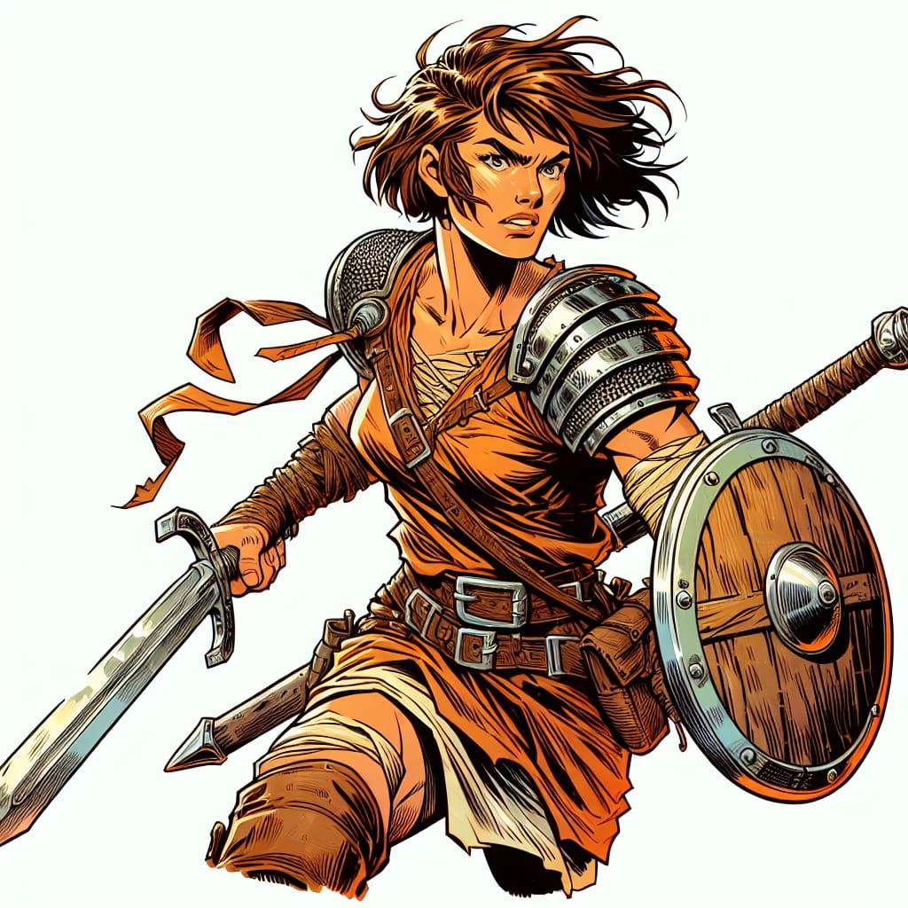 Vibrant Wild Woman Warrior in Minimal Armor