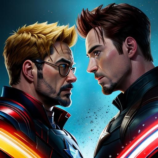 Robert Downey Jr. and Chris Evans in Hyperrealistic Mid-Shot...